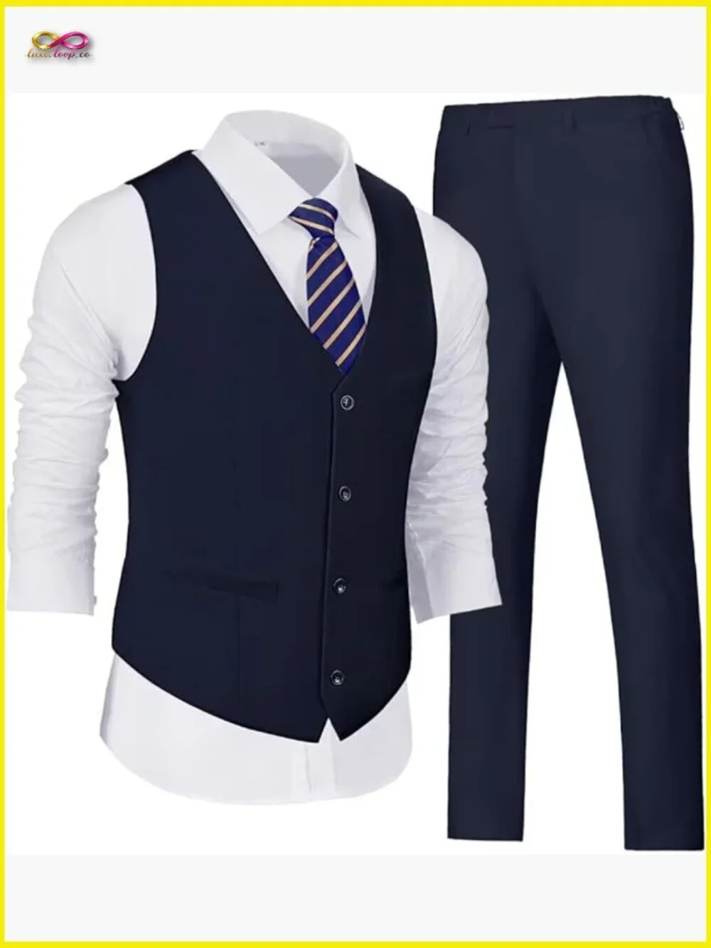 Slim Fit V-Neck Vest Pant Suit Set Modern Formal Casual Business Wear